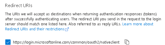 Redirect URI with:
https://login.microsoftonline.com/common/oauth2/nativeclient