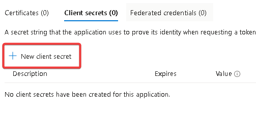 New client secret button