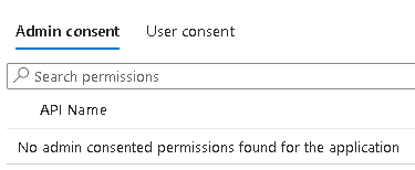 Admin Consent showing no permissions